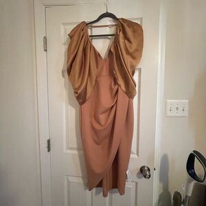 ASOS Elegant GOLD/ Brown Dress with Draped Sleeves